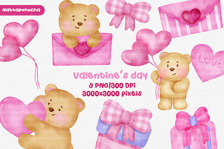 Watercolor set of Valentine's day
