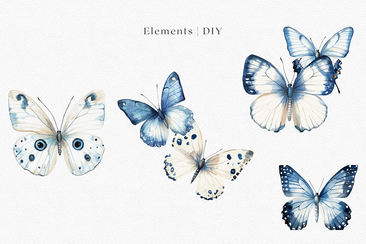 Azure - Blue Butterflies Clipart, a Decorative Illustration by ThaismotaCreativeCo (Photo 2 of 8)