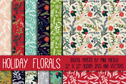 Christmas Holiday Floral Patterns, a Pattern Graphic by PinkPueblo (Thumbnail 1 of 2)
