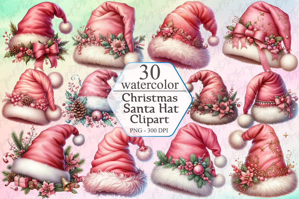 Watercolor Antique Santa Hat Clipart, a Graphic by designcity5 (Photo 1 of 3)