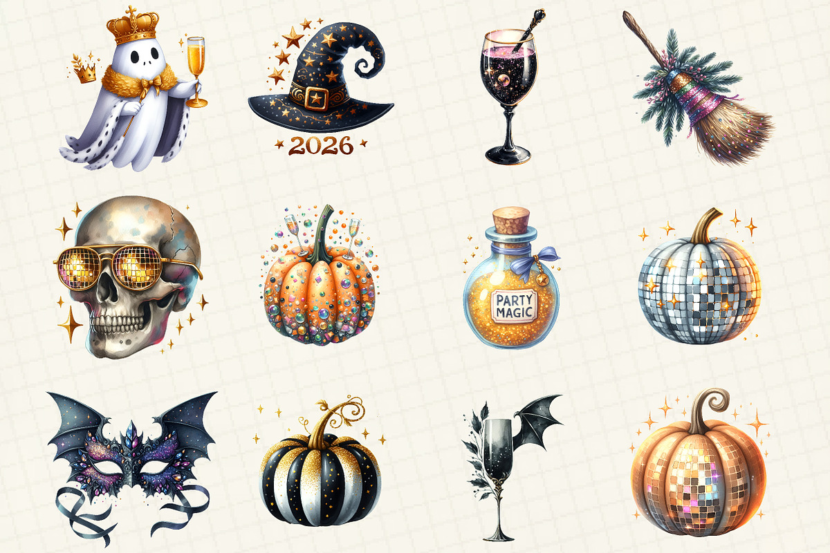 Happy New Year Halloween Clipart, an Illustration by DreamCafeArt (Photo 2 of 8)