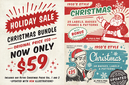 Retro Christmas Labels Bundle, a Templates & Theme by DISTRICT 62 STUDIO