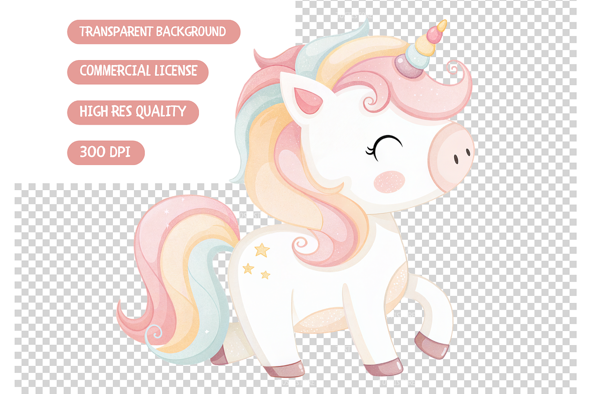 Pastel Watercolor Unicorn Clipart, an Illustration by TatiMockup (Photo 5 of 5)