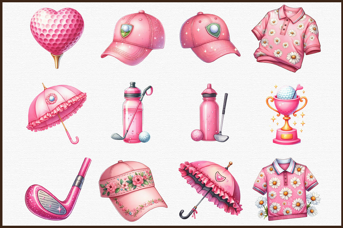 Watercolor Pink Golf Clipart, an Illustration by Sublimation Artist (Photo 3 of 6)