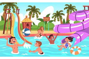 Children aquapark. Kids riding on, an Illustration by Stock-Smart-Start