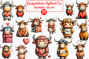 Quirky Valentine Highland Cow Clipar, an Illustration by Watercolor design (Thumbnail 1 of 5)