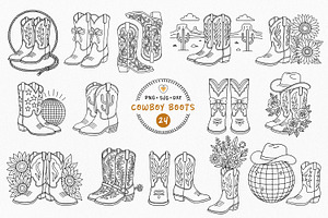 Cowboy Boots Line Art Clipart, an Object Illustration by Pretty Meerkat