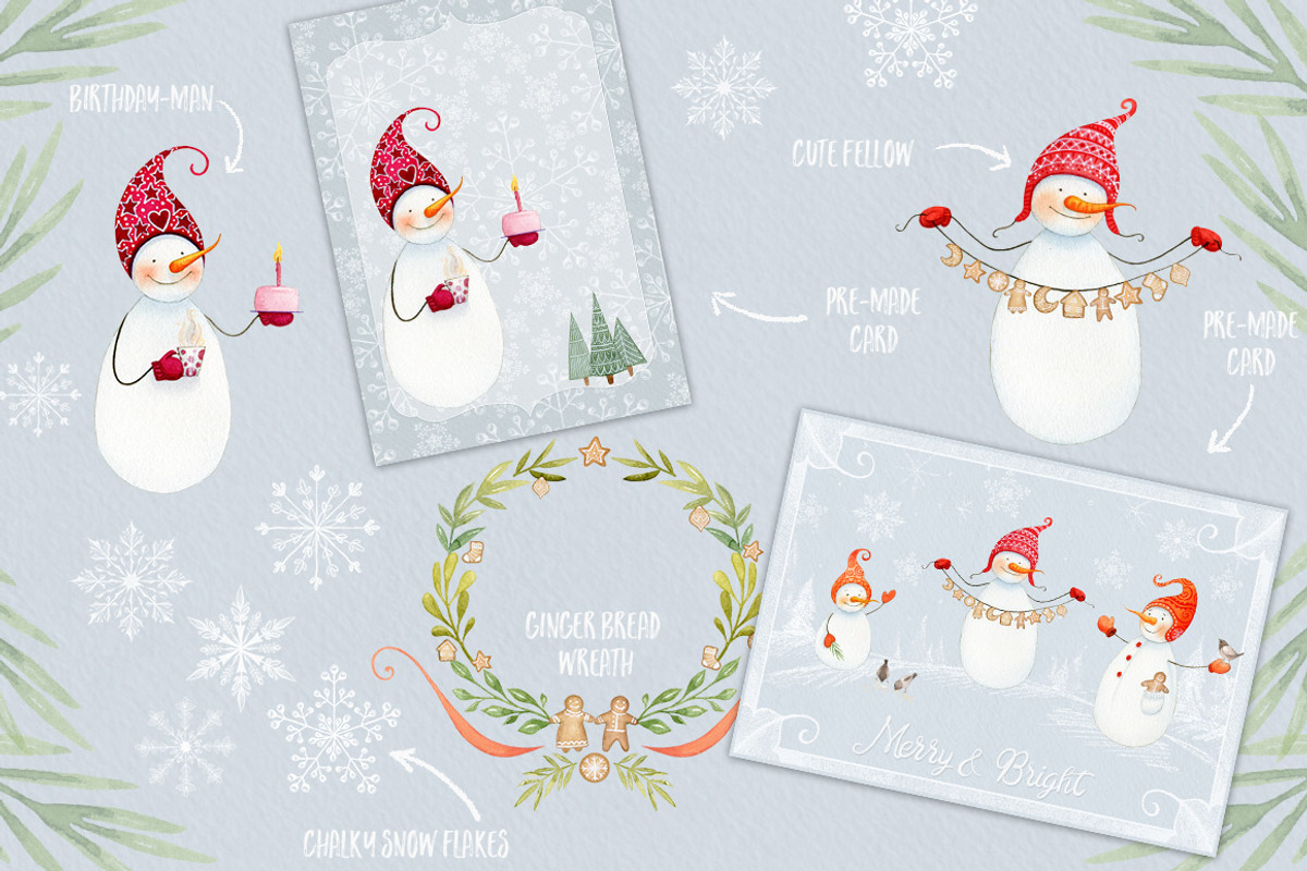 The Snowmen- winter watercolors, an Illustration by Watercolor Nomads (Photo 2 of 6)