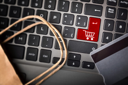 Internet shopping with keyboard and cart drawn on key top, a Technology Photo by Davizro's Market