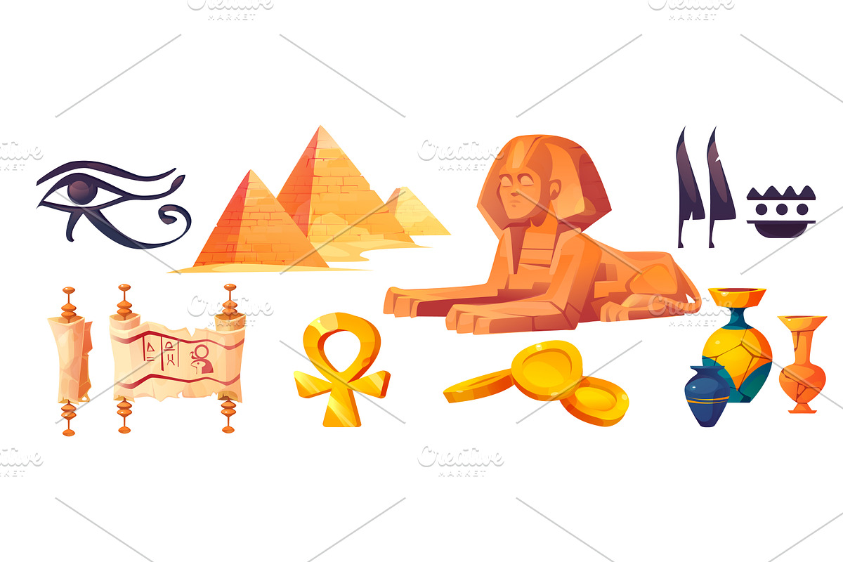 Egyptian ancient history symbols, an Object Illustration by art PVP - market