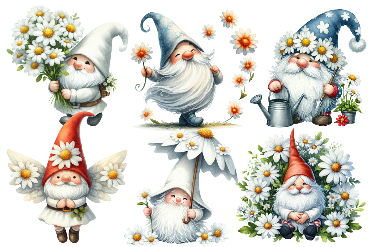 Watercolor  White Gnome Daisy, an Illustration by Designworld (Photo 2 of 6)