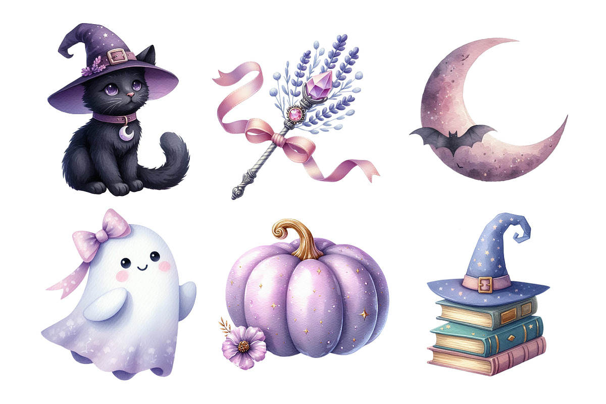 Watercolor Lavender Halloween Clipar, an Animal Illustration by Daily.Designs (Photo 2 of 5)