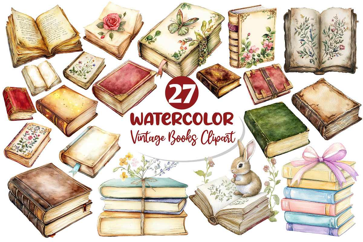 Vintage Books Clipart, an Illustration by Dream Creation (Photo 1 of 6)