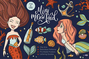 Mini Mermaid. Big Graphic Pack., a Seasonal Illustration by Red Ink