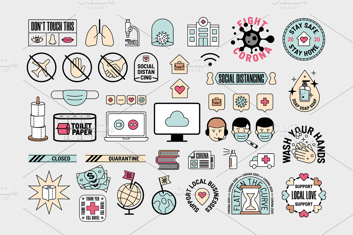 Corona Virus Vector Icons & Badges, an Object Graphic by visualsbyfranzi
