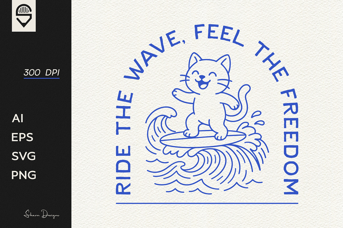 Minimalist surfing cat design, a Graphic by shaondesigns (Photo 1 of 4)