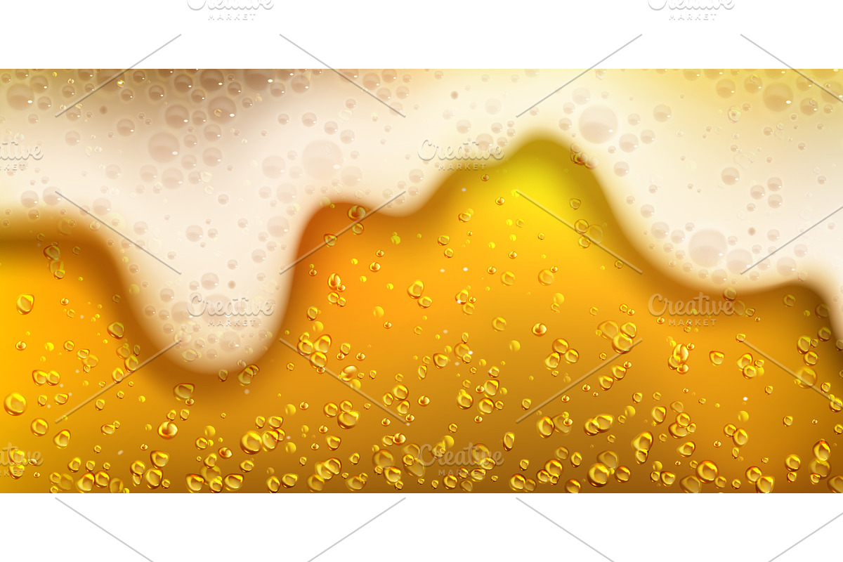 Golden beer with bubbles and foam, a Food Illustration by art PVP - market