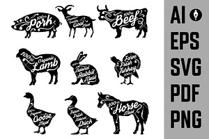 Set Of Farm Animals Silhouettes