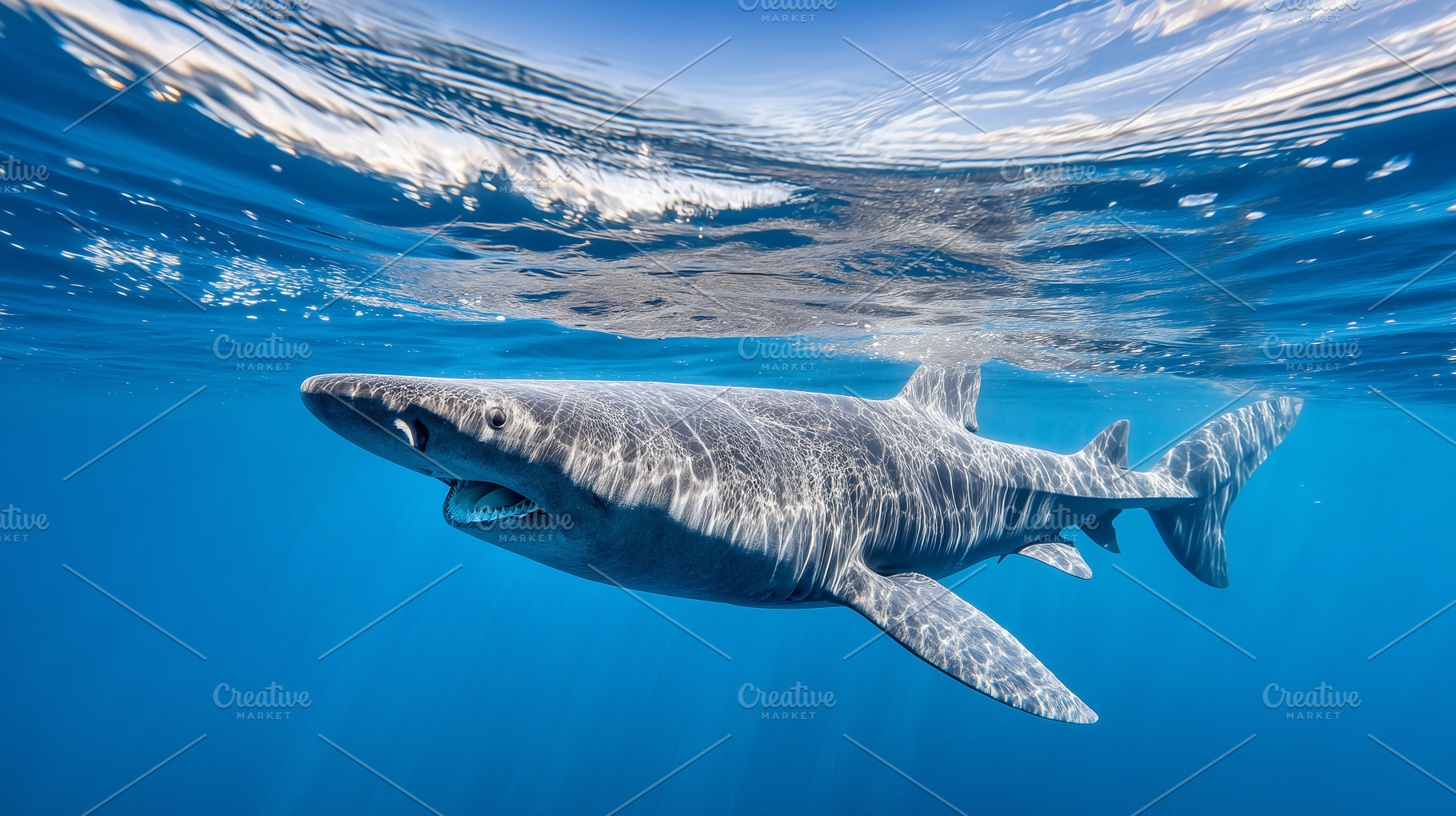 Powerful shark swimming below the, an Animal Photo by MistyDay
