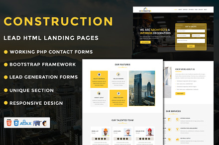 Construction Landing Page Template, a Landing Page Template by Pennyblack Templates