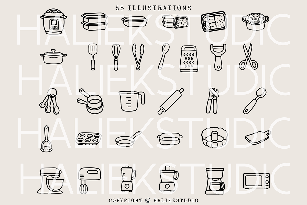 Kitchen Tools Procreate Stamps Brush, a Brush Add-On by HalieKStudio (Photo 2 of 9)