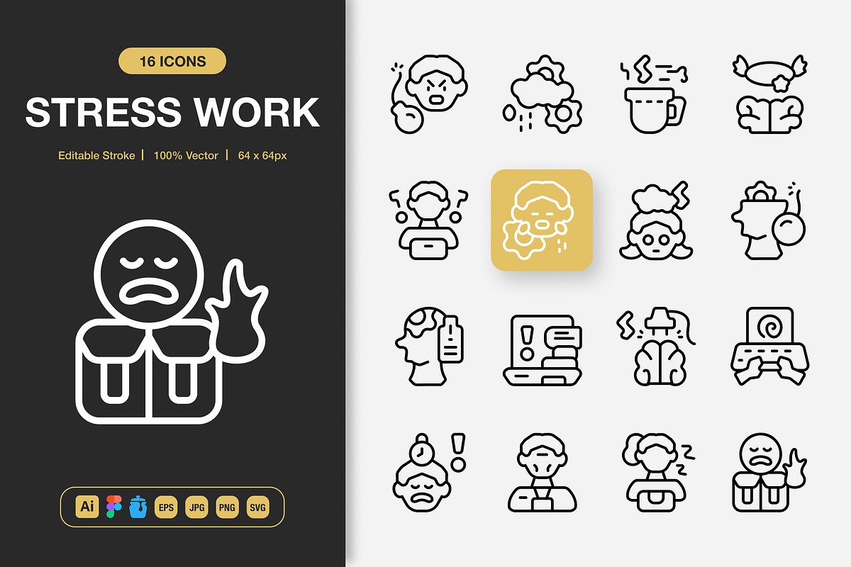 Stress Work Icons, an Outline Icon by Spacepixel Creative