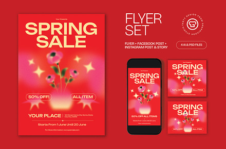 Red Bold Spring Sale Flyer Set, a Flyer Template by graphicook