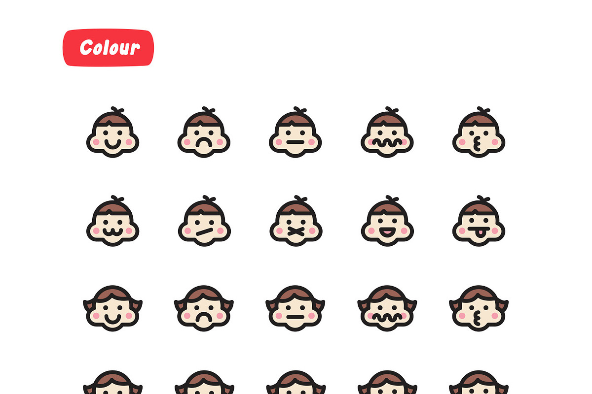 Rosy Cheeks Emoticon Set, an Outline Icon by NAS (Photo 3 of 3)
