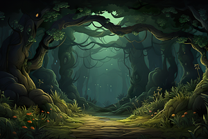 dark green magical forest frame