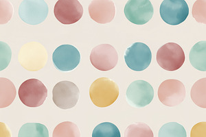 Seamless pattern, pastel watercolor polka dots arranging in a grid, featuring a, a Pattern Graphic by Studio ANNA