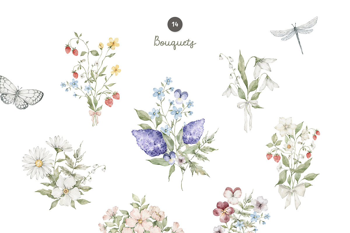 Spring Garden. Watercolor clipart, a Decorative Illustration by Kreker Kate (Photo 6 of 12)