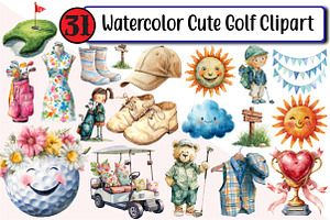 Watercolor Cute Golf Clipart, an Illustration by Design Market