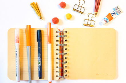 Studio Desk Flat Lays Orange Theme