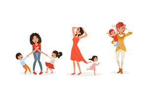 Tired Young Mother and Hyperactive, a Person Illustration by TopVectors