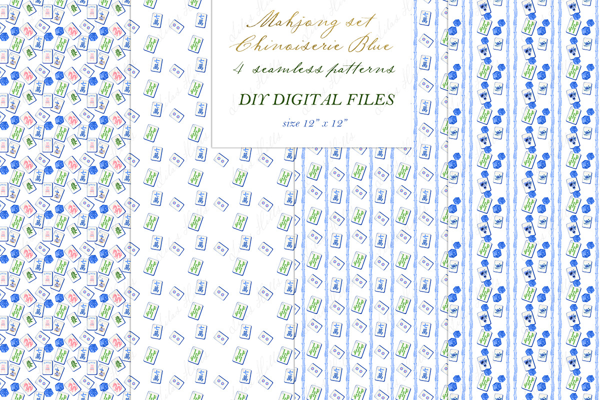 Mahjong Set Chinoiserie Blue, a Graphic by LABFcreations (Photo 3 of 4)