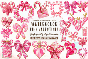 Watercolor Pink Valentines Clipart, an Illustration by Sublimation Artist