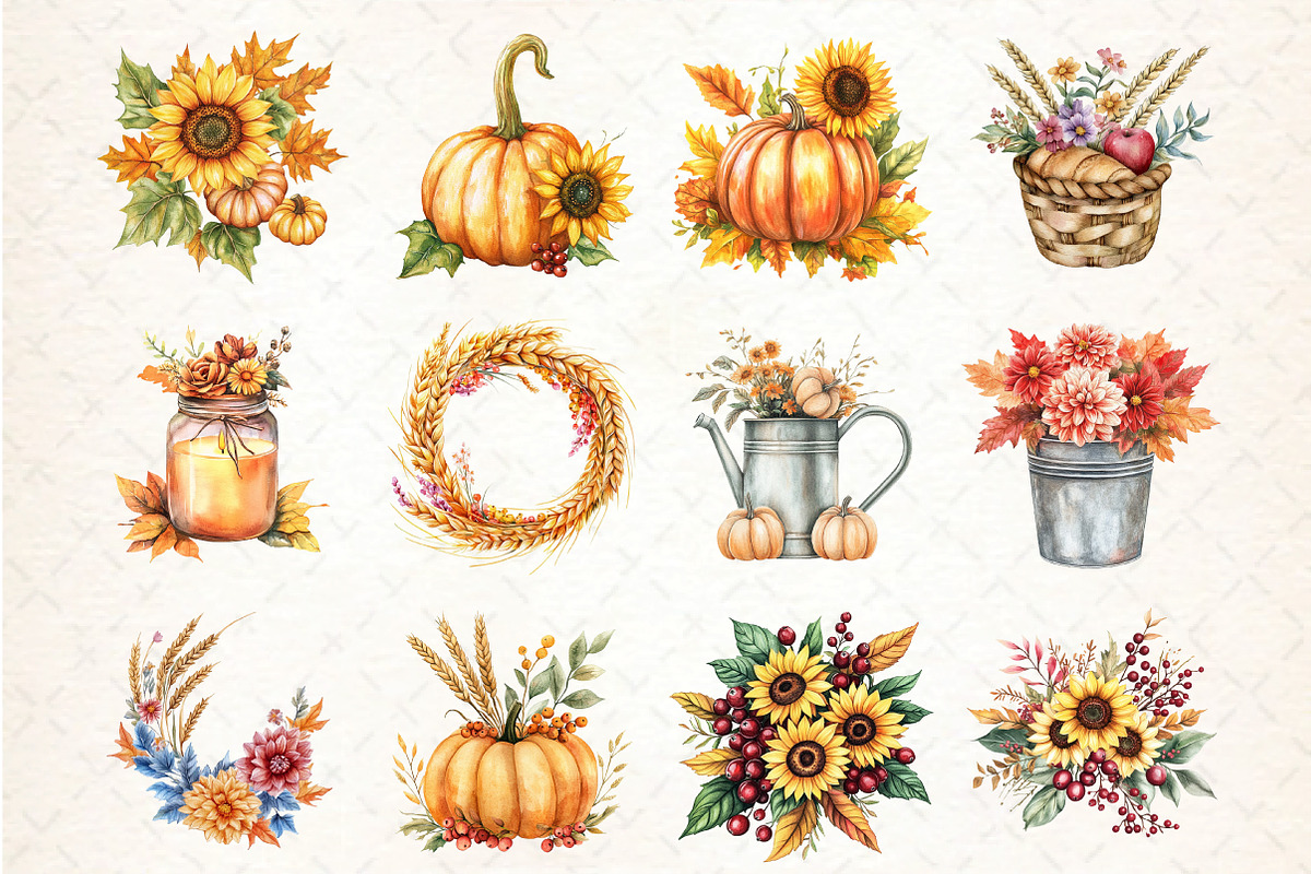 Happy Thanksgiving Floral Clipart, an Illustration by DreamCafeArt (Photo 3 of 6)
