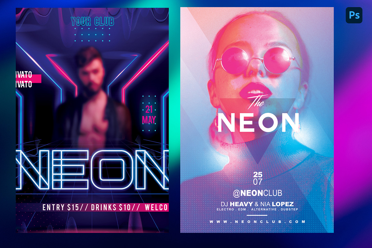 7 Neon Glow Flyer Bundle, a Social Media Template by PopotLane (Photo 4 of 5)