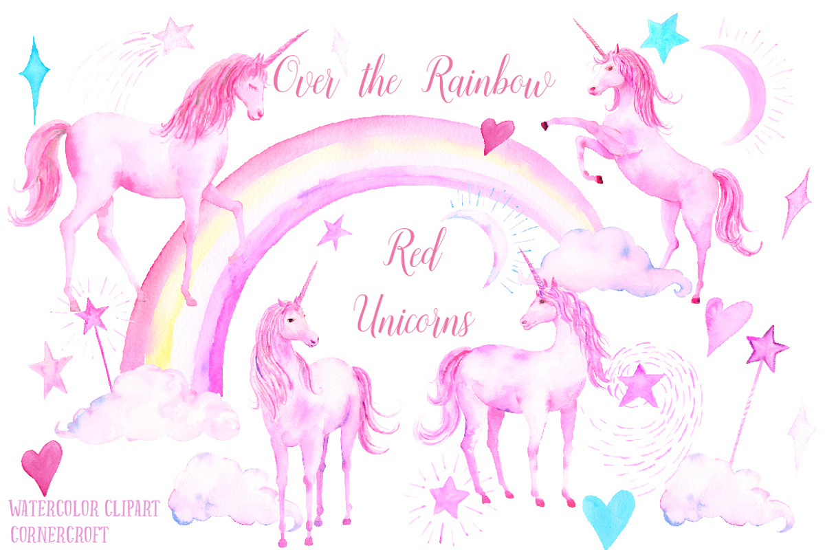 Watercolor Pink Unicorns, an Illustration by Corner Croft (Photo 1 of 5)
