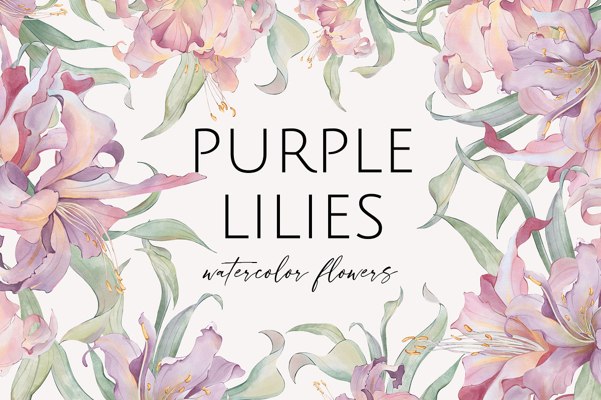 PURPLE LILIES watercolor flowers, a Decorative Illustration by Yuliia Lashevska (Photo 1 of 14)