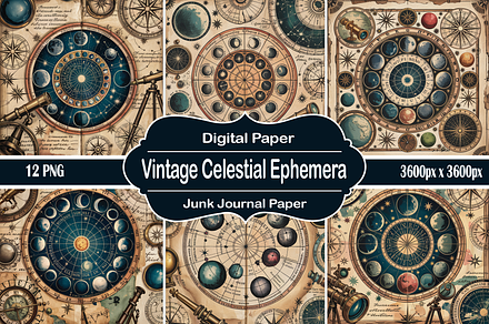 Vintage Celestial Ephemera Collage, a Background Graphic by Printable Treasure