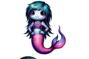 Cute Emo Mermaid Clipart Set