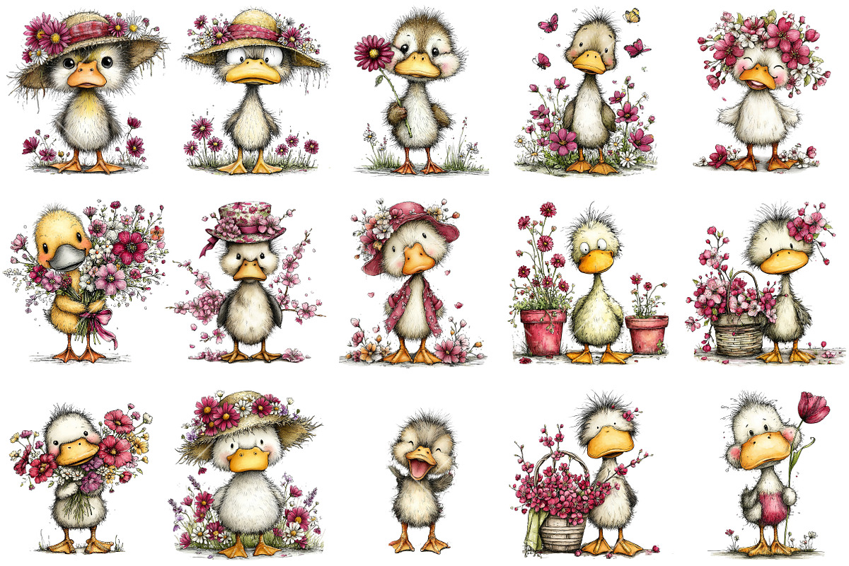 Whimsical Spring Duck Clipart, an Illustration by OK Design (Photo 3 of 6)