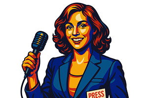 Smiling News Reporter Holding, a Person Illustration by AlexArt