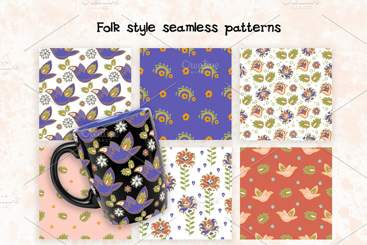 FOLK DECOR Seamless Pattern Set, a Pattern Graphic by FARAWAYKINGDOM (Photo 4 of 10)