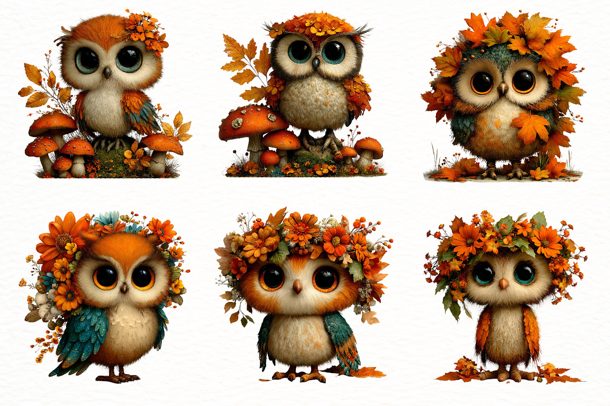 Whimsical Autumn Fall Owl Clipart, a Seasonal Illustration by Designworld (Photo 2 of 10)