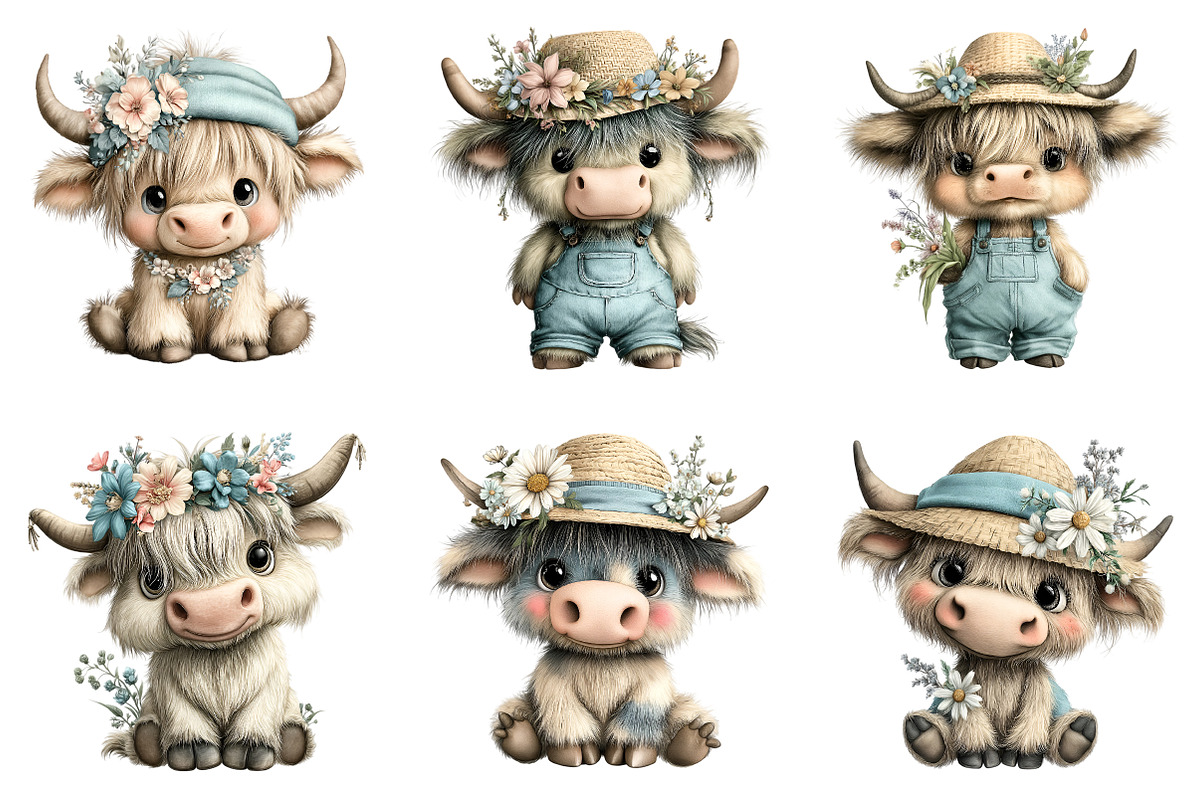 Watercolor Summer Highland Cow Png, an Illustration by SinaCreation (Photo 2 of 8)