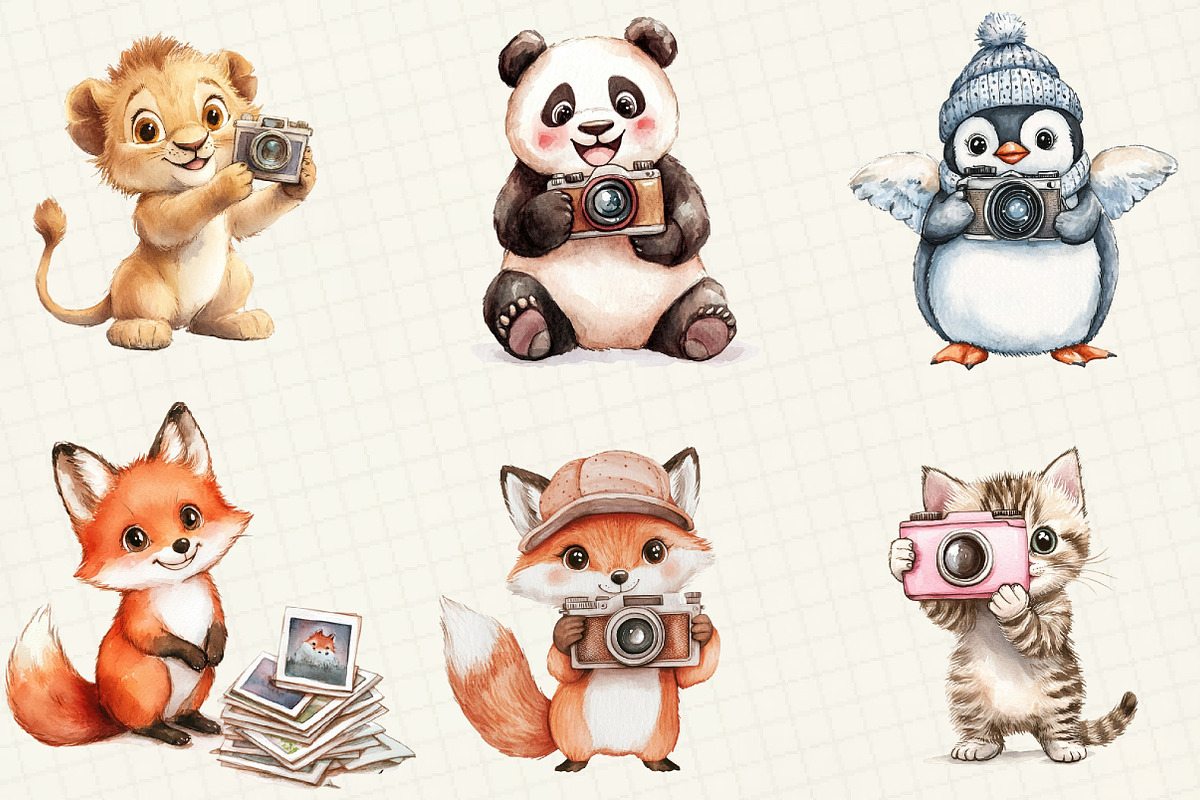 Cute Animals Photographer Clipart, an Illustration by OK Design (Photo 4 of 5)