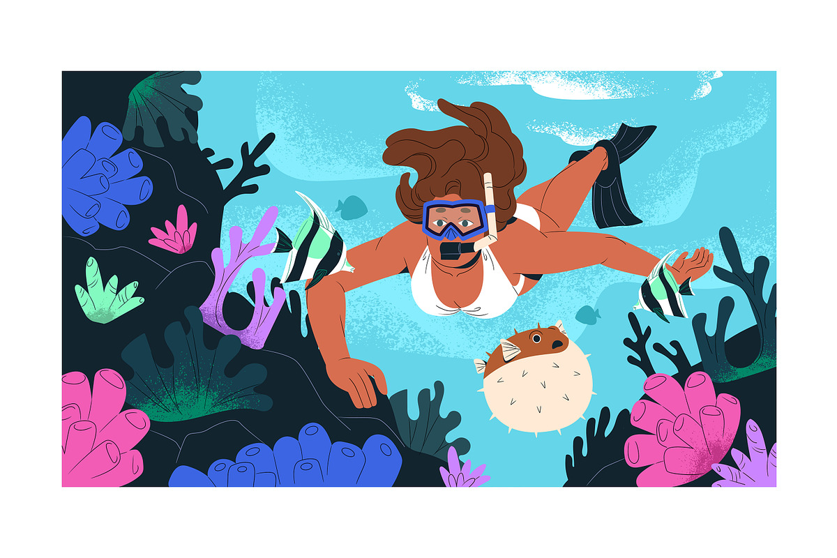 People swim underwater. Scuba diving, a Sport Illustration by PaperTrident (Photo 8 of 9)