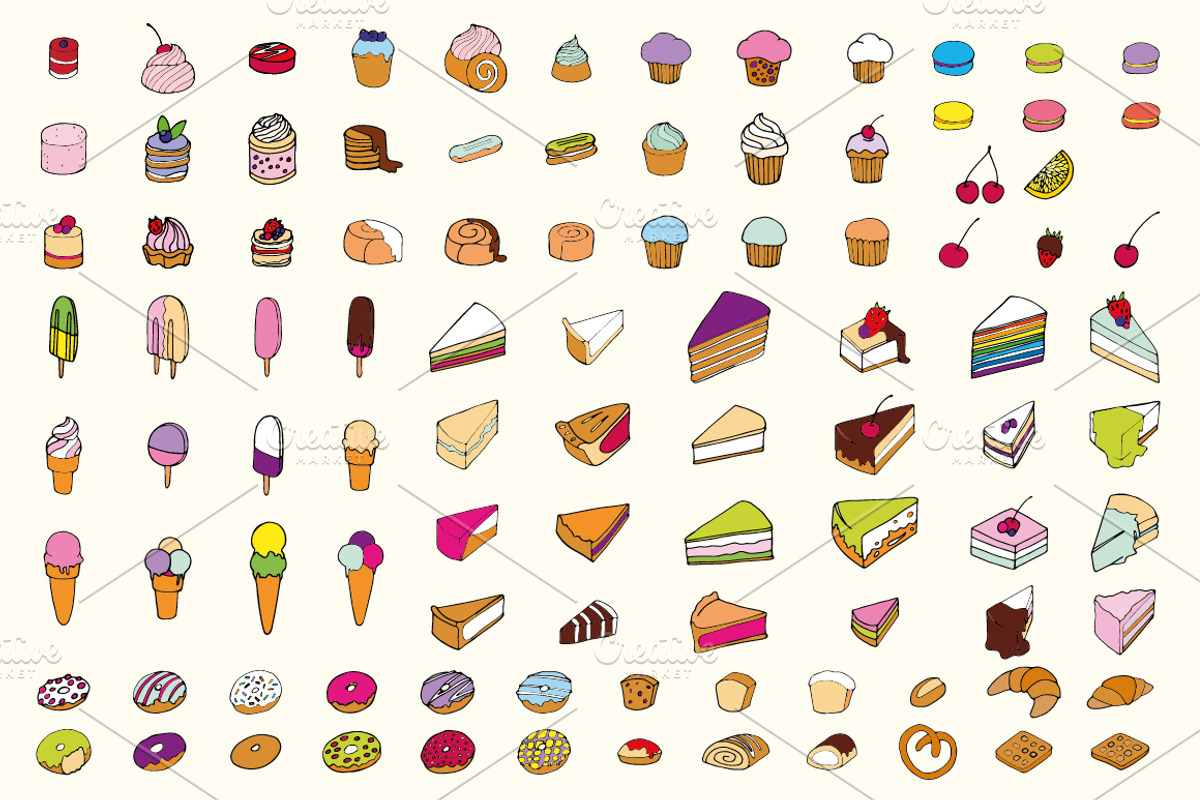 450+ hand drawn desserts and coffee, a Decorative Illustration by pixelwerk (Photo 2 of 8)